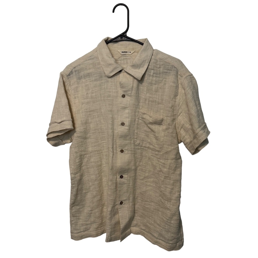 3sixteen Vacation Shirt Mens Medium Cream Textured Cotton Gauze Short Sleeve